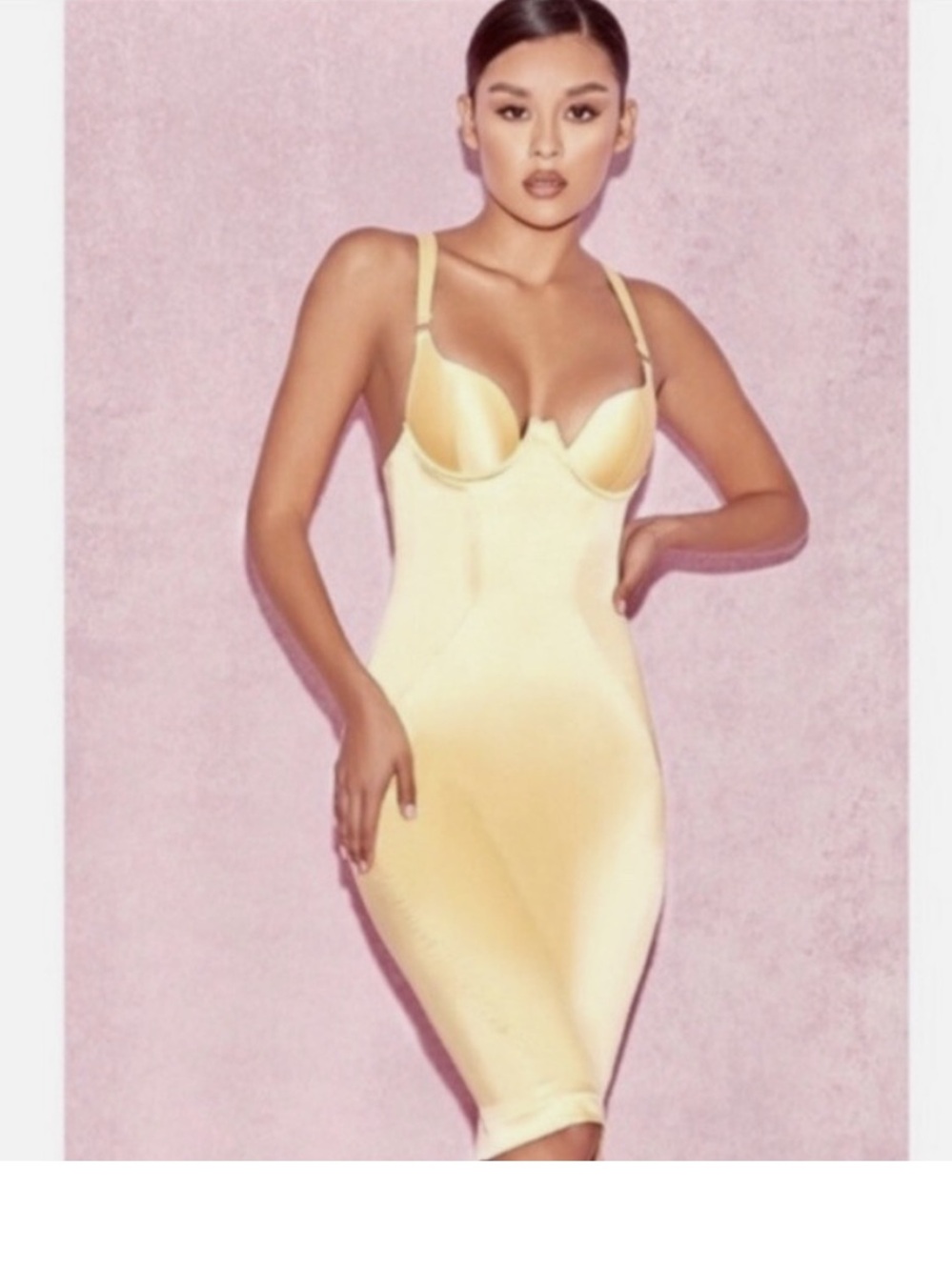 House of CB Pale Yellow Satin bustier dress